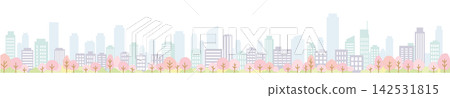 An illustration of a springtime cityscape with business buildings and greenery in the business district. An illustration of a springtime cityscape with business buildings and greenery in the business district. 142531815