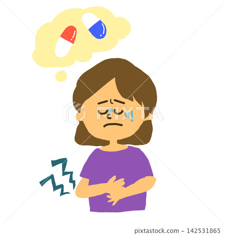 The woman who is feeling unwell wants to take medicine. The woman who is feeling unwell wants to take medicine. 142531865