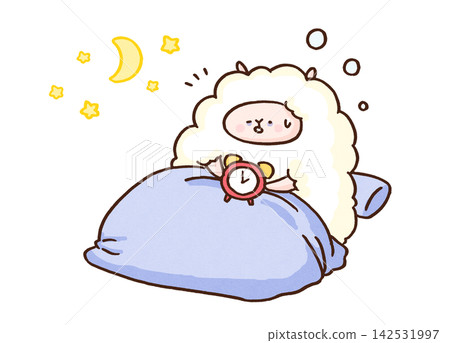 一隻患有失眠症(睡眠障礙,半夜醒來)的綿羊,凌晨 2 點醒來。 一隻患有失眠症(睡眠障礙,半夜醒來)的綿羊,凌晨 2 點醒來。 142531997