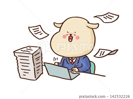 A workaholic dog (work addict) that completes a massive amount of work on its computer. 142532226