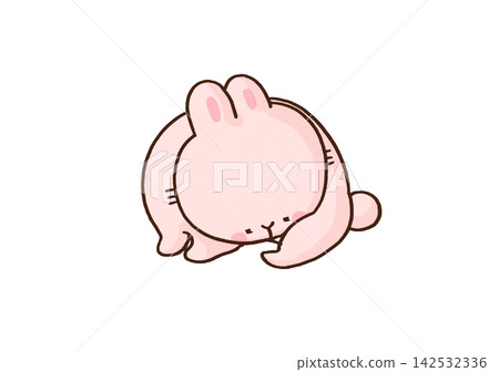 A rabbit curled up and eating its own feces (coprophagy). A rabbit curled up and eating its own feces (coprophagy). 142532336