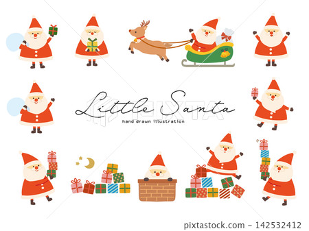 A set of simple and stylish Santa Claus illustrations. 142532412