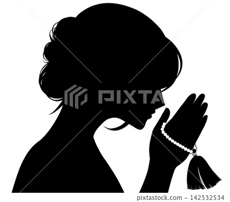 Silhouette of a woman with her hands clasped together. Silhouette of a woman with her hands clasped together. 142532534