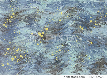 Ebru's wave pattern and abstract background, inspired by a calm moonlit sea. 142532570