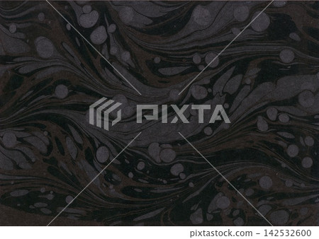 A dark, marbled background in Ebru, reminiscent of deep water currents. A dark, marbled background in Ebru, reminiscent of deep water currents. 142532600