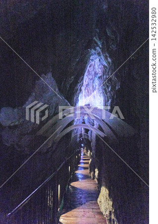 Ryusendo Cave: Cave passageway with arched protective fence Ryusendo Cave: Cave passageway with arched protective fence 142532980