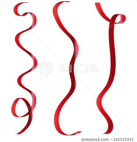 Wavy Red Ribbon Vector Set for Festive Holiday Decoration 142533331