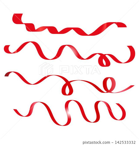 Wavy Red Ribbon Vector Set for Festive Holiday Decoration 142533332