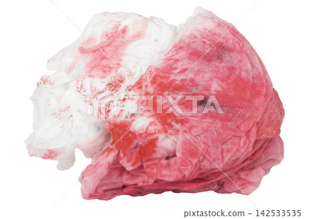 Blood on the tissue paper isolated on white background Blood on the tissue paper isolated on white background 142533535