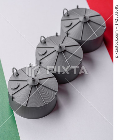 Liquefied gas storage tanks set against the Italian flag, as a background for your design Liquefied gas storage tanks set against the Italian flag, as a background for your design 142533695