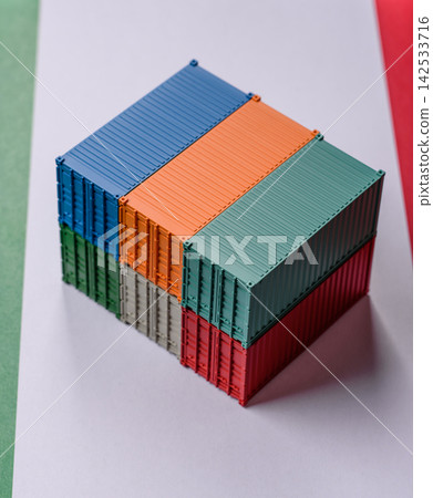 Cargo containers on the Italian flag as a conceptual backdrop for goods export. Cargo containers Cargo containers on the Italian flag as a conceptual backdrop for goods export. Cargo containers 142533716
