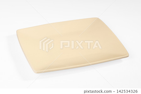 Beige square plate on white background Beige square plate on white background 142534326