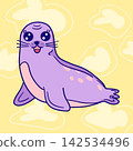 Cute Purple Seal Cartoon Illustration 142534496