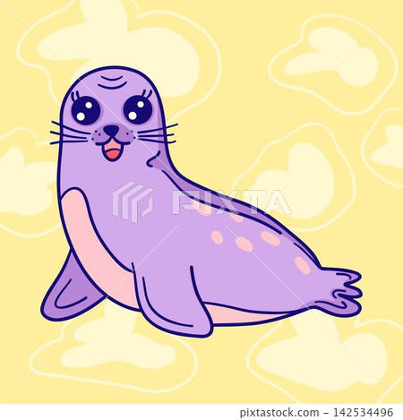 Cute Purple Seal Cartoon Illustration Cute Purple Seal Cartoon Illustration 142534496