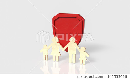 Happy Family Protected by Red Safety Shield 3d render. Happy Family Protected by Red Safety Shield 3d render. 142535016