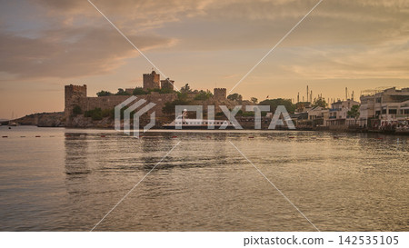 Bodrum ,Turkey- May 27 2026: Bodrum Castle (Turkish: Bodrum Kalesi) is a historical fortification located in southwest Turkey in the port city of Bodrum, Sunset shot Bodrum ,Turkey- May 27 2026: Bodrum Castle (Turkish: Bodrum Kalesi) is a historical fortification located in southwest Turkey in the port city of Bodrum, Sunset shot 142535105