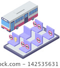 An isometric illustration depicting bus seat reservations and seat assignments. 142535631