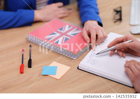English tutor explains important language rules to student English tutor explains important language rules to student 142535932