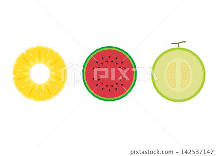 Illustrations of cross-sections of summer fruits (melon, watermelon, pineapple) Illustrations of cross-sections of summer fruits (melon, watermelon, pineapple) 142537147