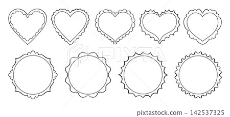Groovy frame heart circle shape set drawn wiggly wavy funky squiggle text box doodle retro style Groovy frame heart circle shape set drawn wiggly wavy funky squiggle text box doodle retro style 142537325