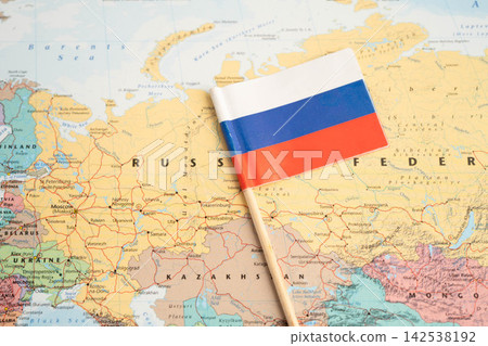 Bangkok, Thailand November, 2024 Russia flag on world map. Bangkok, Thailand November, 2024 Russia flag on world map. 142538192