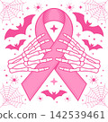Halloween Breast Cancer Awareness Pink Ribbon with Skeleton Hands Illustration 142539461