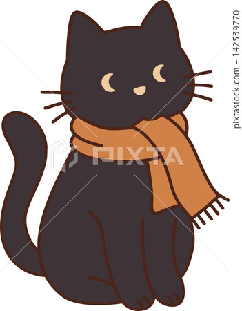 Cute Black Cat with Orange Scarf, Cozy Cottagecore Halloween Clipart Cute Black Cat with Orange Scarf, Cozy Cottagecore Halloween Clipart 142539770