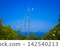 Wind turbines generating electricity on mountain with blue sky at Koh Larn, Pattaya, Chonburi, Thailand 142540213