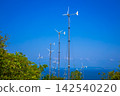Wind turbines generating electricity on mountain with blue sky at Koh Larn, Pattaya, Chonburi, Thailand 142540220