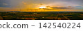 Landscape panorama of Many wind turbine at the fields at sunset 142540224
