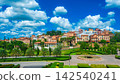 Beautiful romantic of Venetian-style Italian village landscape on mountain with blue sky and cloud background in Thailand.  142540241