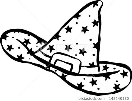 Halloween Outline Cute Festive Star Witch Hat Hand Drawn 142540380