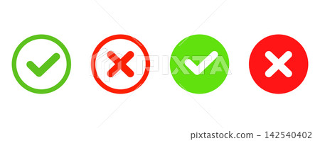 Set of four check mark and cross symbols in green and red isolated on white background Set of four check mark and cross symbols in green and red isolated on white background 142540402