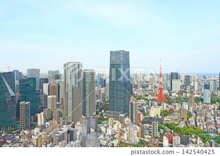東京鐵塔與麻布台山風景 東京都港區森 JP 塔 東京鐵塔與麻布台山風景 東京都港區森 JP 塔 142540425
