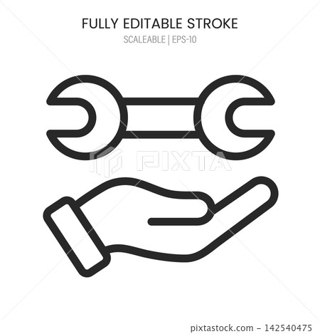 Hand holding a wrench icon for automotive repair service 142540475