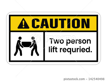 Caution sign indicating a two person lift required for heavy objects 142540498