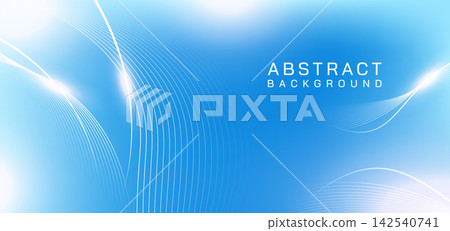 Blue flowing abstract background with curved white lines 142540741