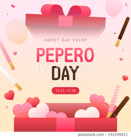 Pepero Day Sale Event Promotion Poster Banner Template with Gift Box and Chocolate Sticks 142540811