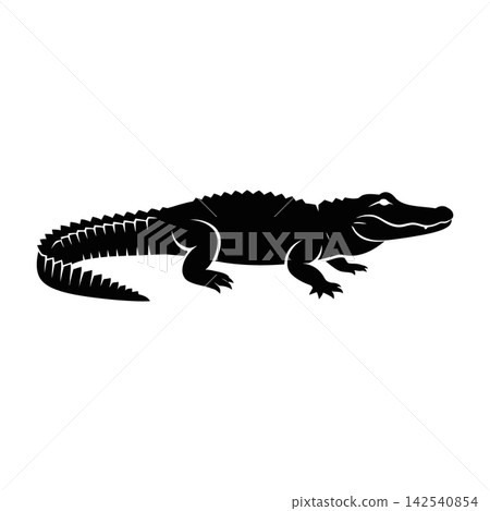 Black Alligator Silhouette Icon on White Background Black Alligator Silhouette Icon on White Background 142540854