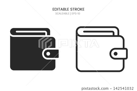 Set of two wallet icons, solid and outline style Set of two wallet icons, solid and outline style 142541032