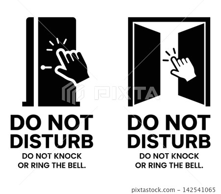 Do not disturb signs variations with door and hand knocking symbols isolated on white Do not disturb signs variations with door and hand knocking symbols isolated on white 142541065