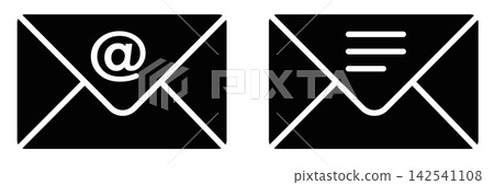 Two solid black email envelope icons Two solid black email envelope icons 142541108