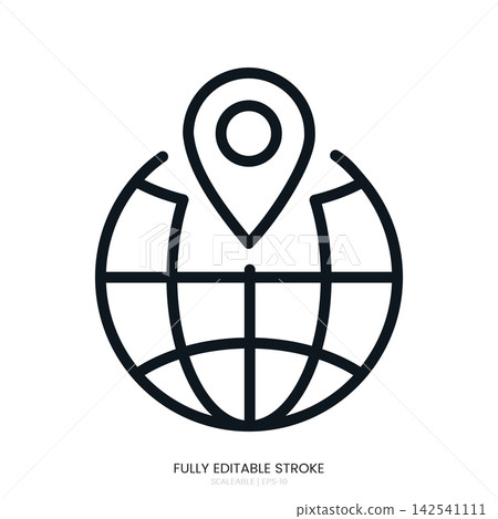 Line art icon of a location pin on a globe Line art icon of a location pin on a globe 142541111