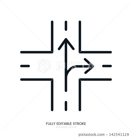 Road intersection icon with directional arrows 142541129