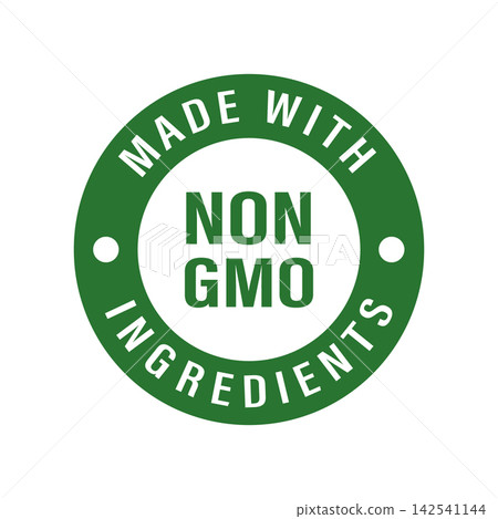 Green circular badge with the text made with non gmo ingredients isolated on white background Green circular badge with the text made with non gmo ingredients isolated on white background 142541144