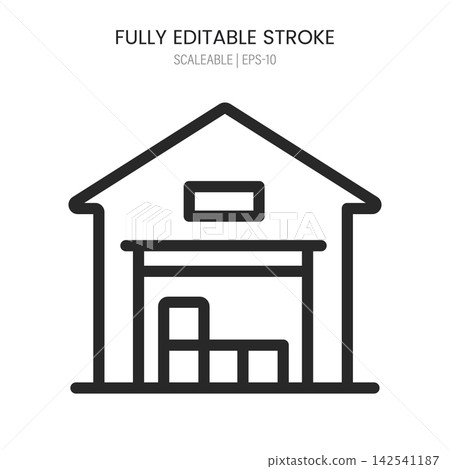Warehouse icon with boxes stored inside, fully editable stroke, scaleable vector Warehouse icon with boxes stored inside, fully editable stroke, scaleable vector 142541187