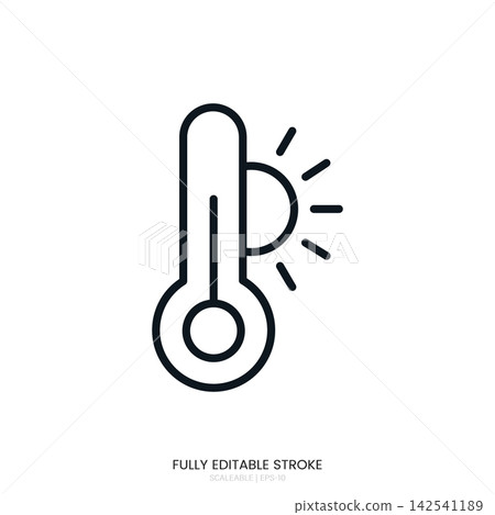 High temperature thermometer icon with sun rays, fully editable stroke vector High temperature thermometer icon with sun rays, fully editable stroke vector 142541189