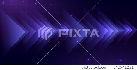 Purple Glowing Arrow Background with Futuristic Neon Light and Digital Technology Design. Purple Glowing Arrow Background with Futuristic Neon Light and Digital Technology Design. 142541231