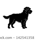 Silhouette of fluffy dog standing profile on white background 142541358