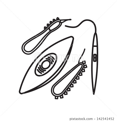 Simple line icon showing tatting shuttles and a crochet hook used for delicate lace making.
Simple line icon showing tatting shuttles and a crochet hook used for delicate lace making.
142541452